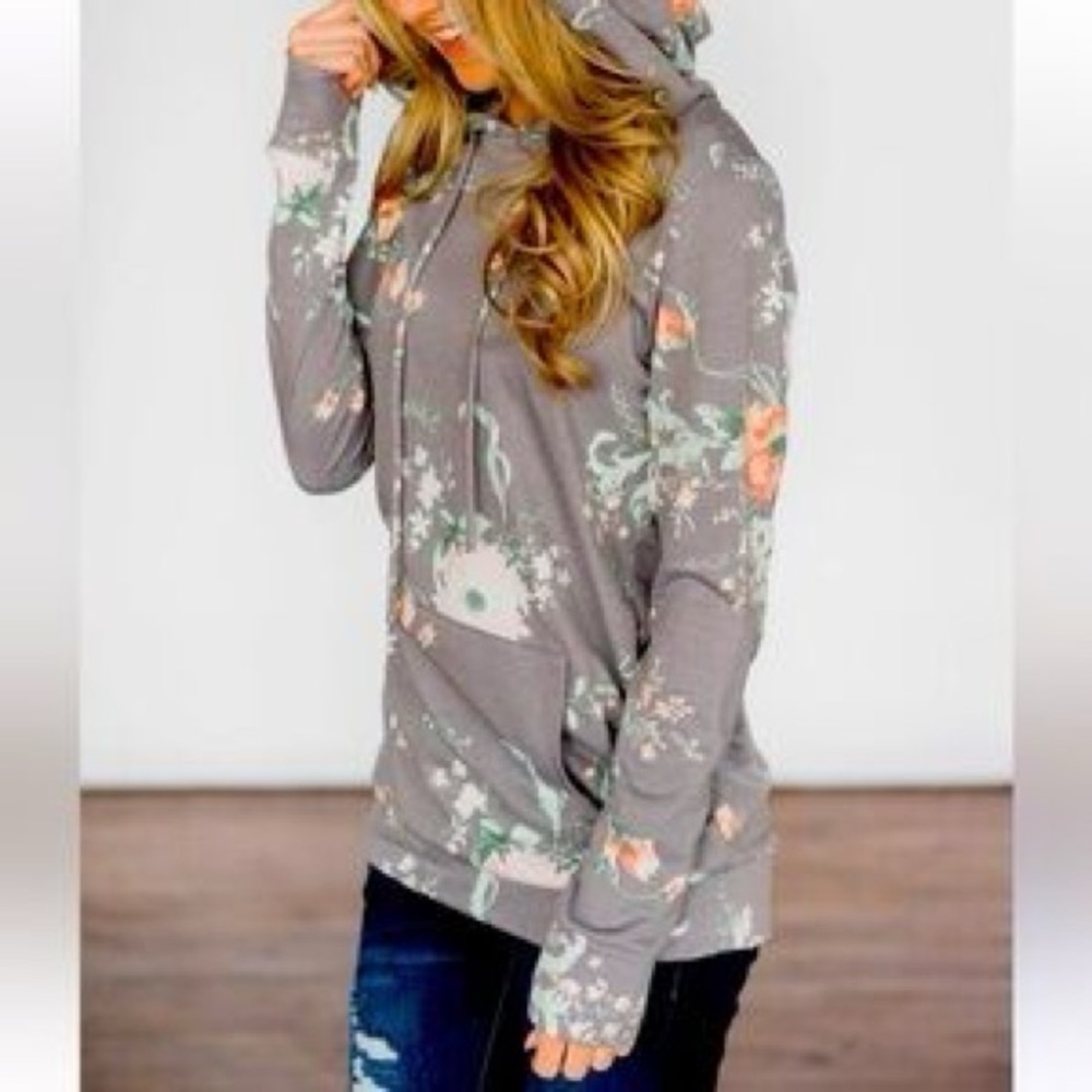 Gray Floral Hoodie- Super Cozy by 12 PM by Mon Ami